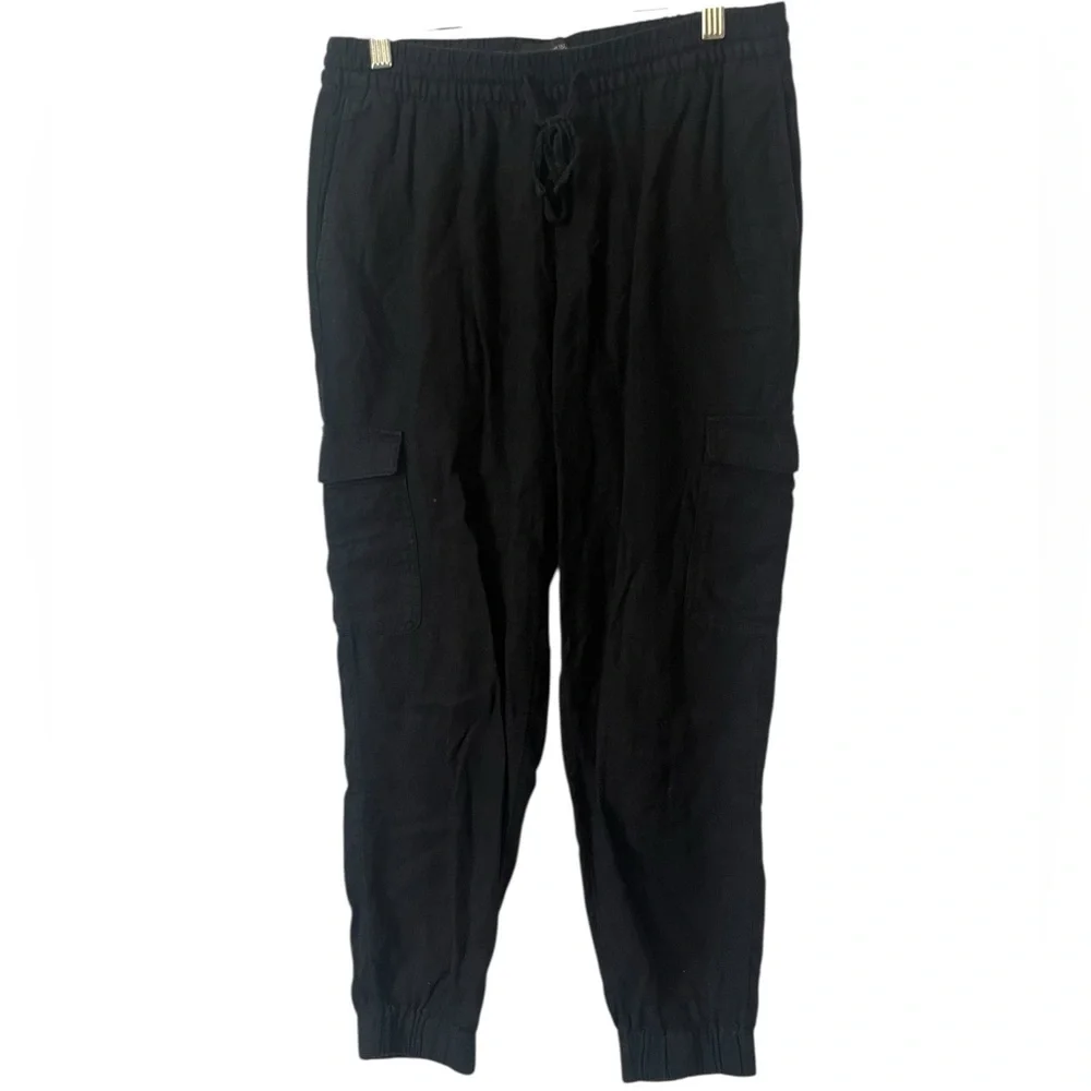 Banana‎ Republic Black Linen Blend Cargo Lightweight Joggers Size Small
